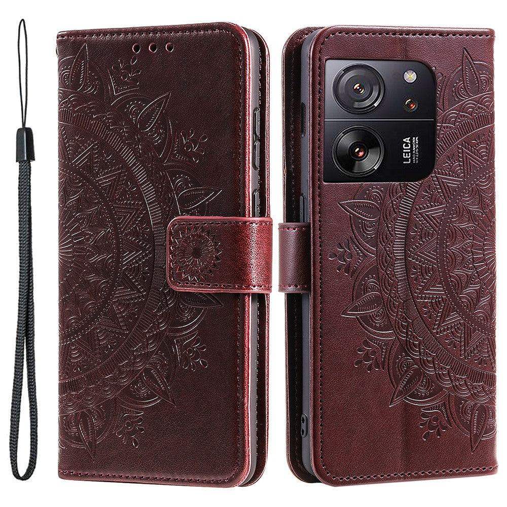 For Xiaomi 13T Pro / 13T / Redmi K60 Ultra Case Mandala Flower Imprinted Leather Cover with Strap