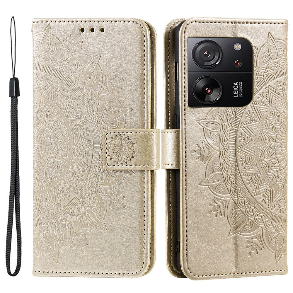 Xiaomi 13T Pro / 13T / Redmi K60 Ultra-cover med mandalablomst og læderrem