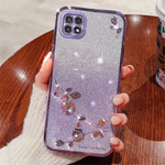 KADEM For Samsung Galaxy A22 5G (EU Version) Case TPU Flower Glitter Phone Cover with Strap