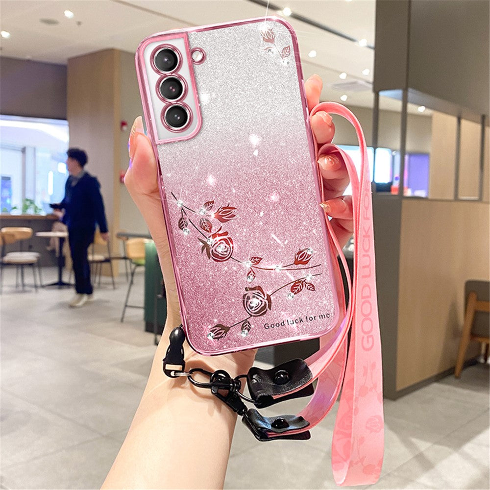 KADEM For Samsung Galaxy S21+ 5G Case Rhinestone Gradient TPU Cover with Strap