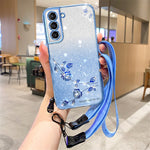 KADEM For Samsung Galaxy S21 4G / 5G Case TPU Glitter Phone Cover with Strap