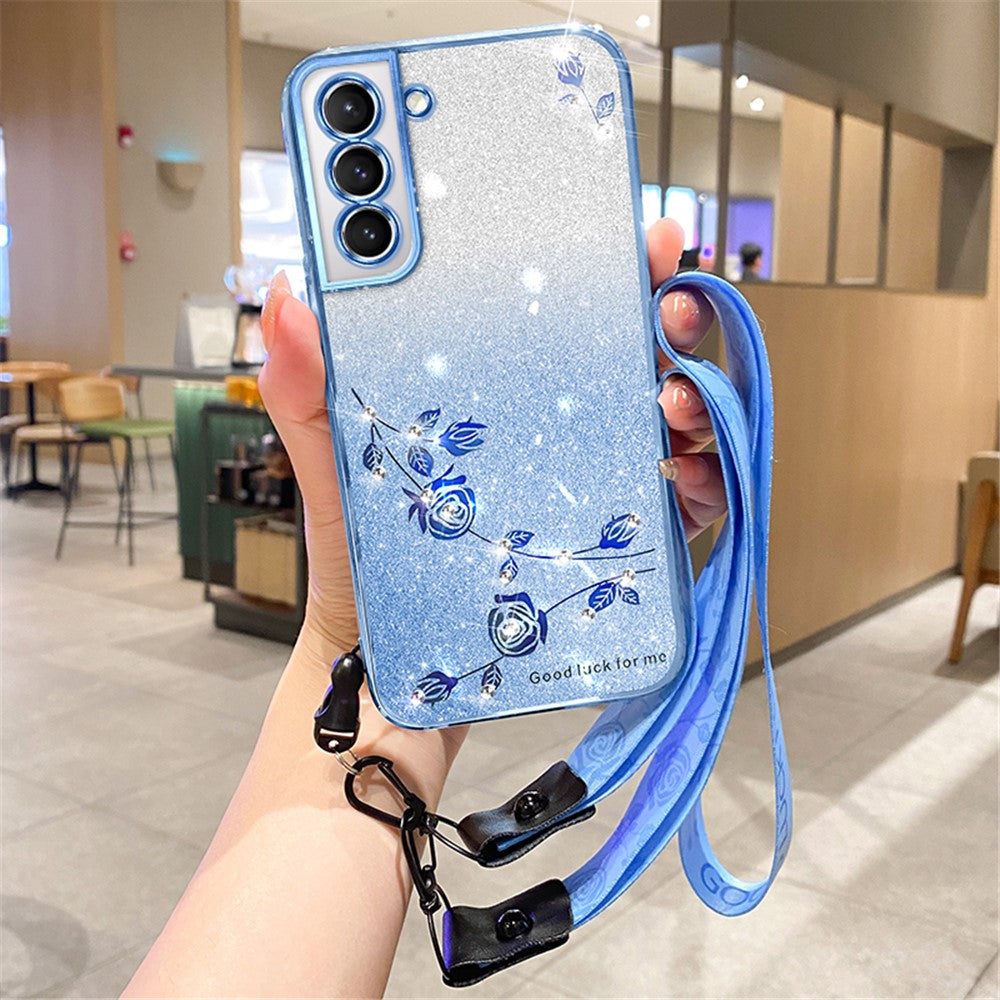 KADEM For Samsung Galaxy S21 4G / 5G Case TPU Glitter Phone Cover with Strap