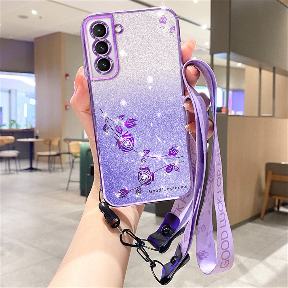 KADEM For Samsung Galaxy S21 4G / 5G Case TPU Glitter Phone Cover with Strap