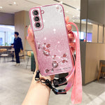 KADEM For Samsung Galaxy S21 4G / 5G Case TPU Glitter Phone Cover with Strap