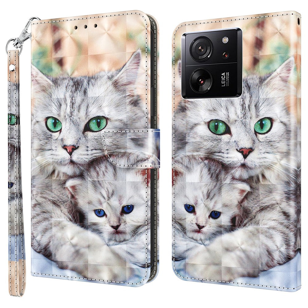 For Xiaomi 13T / 13T Pro / Redmi K60 Ultra Case PU Leather 3D Pattern Stand Flip Phone Cover
