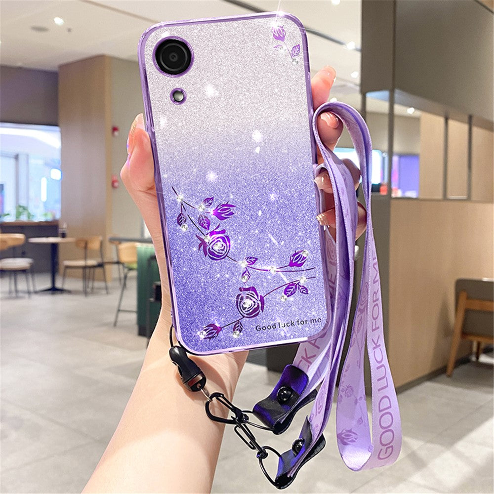 KADEM For Samsung Galaxy A03 Core Case Glitter Shiny Rhinestone Phone Cover with Strap