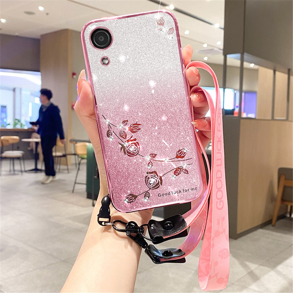 KADEM For Samsung Galaxy A03 Core Case Glitter Shiny Rhinestone Phone Cover with Strap