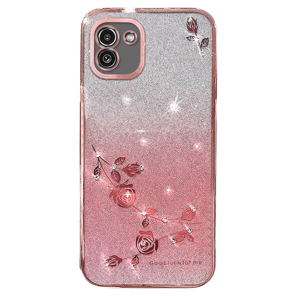 KADEM For Samsung Galaxy A03 (164.2mm) TPU Case Glitter Rhinestone Flower Phone Cover