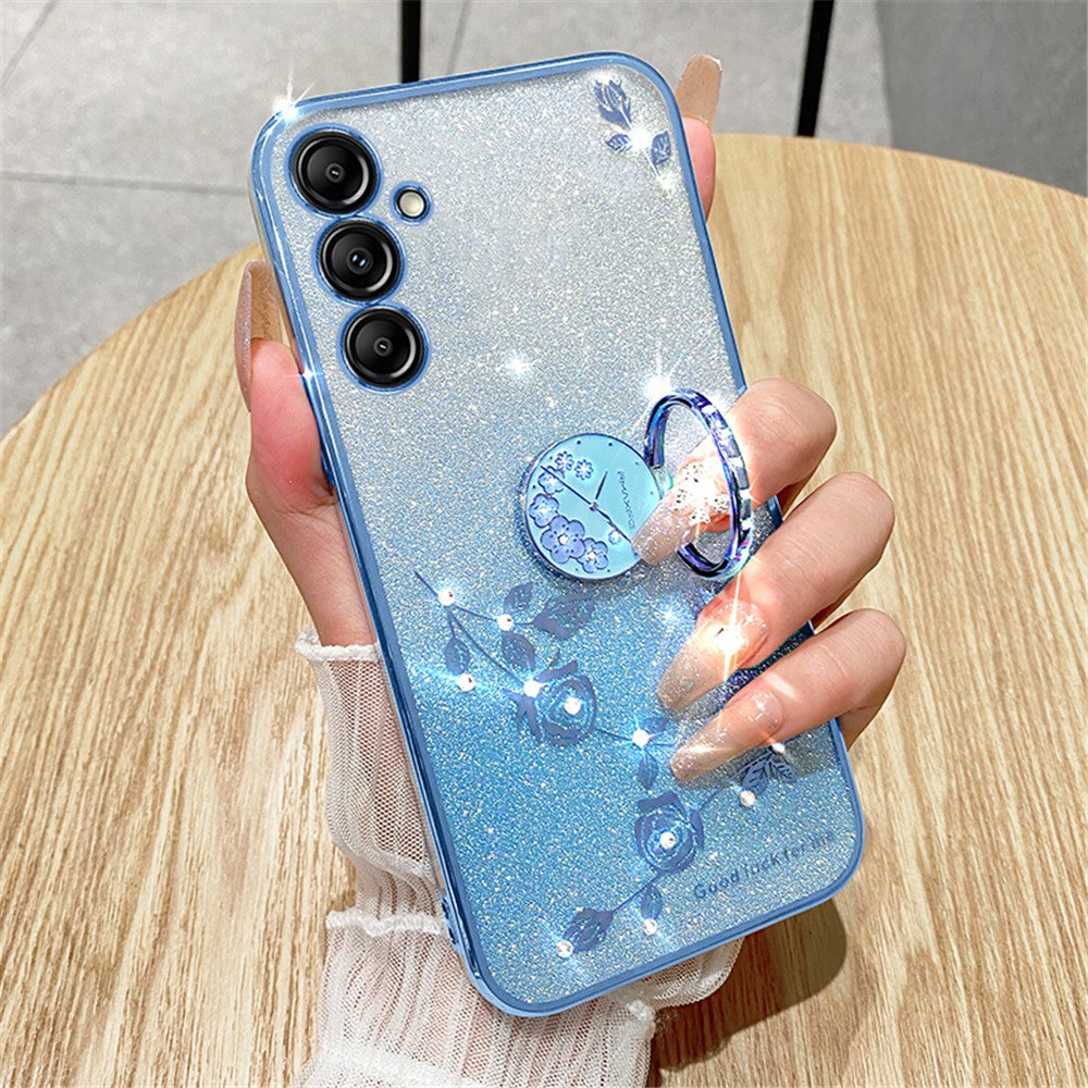 KADEM For Samsung Galaxy M54 5G / F54 5G Flowers Cover Ring Kickstand Glitter Rhinestone TPU Phone Case