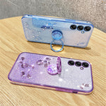 KADEM For Samsung Galaxy M54 5G / F54 5G Flowers Cover Ring Kickstand Glitter Rhinestone TPU Phone Case