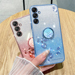 KADEM For Samsung Galaxy M54 5G / F54 5G Flowers Cover Ring Kickstand Glitter Rhinestone TPU Phone Case