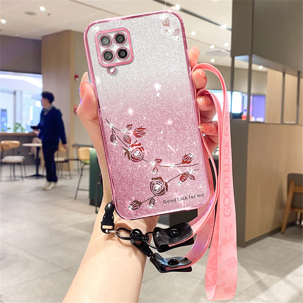 KADEM For Samsung Galaxy M53 5G Case Rhinestone Decor TPU Phone Cover with Strap