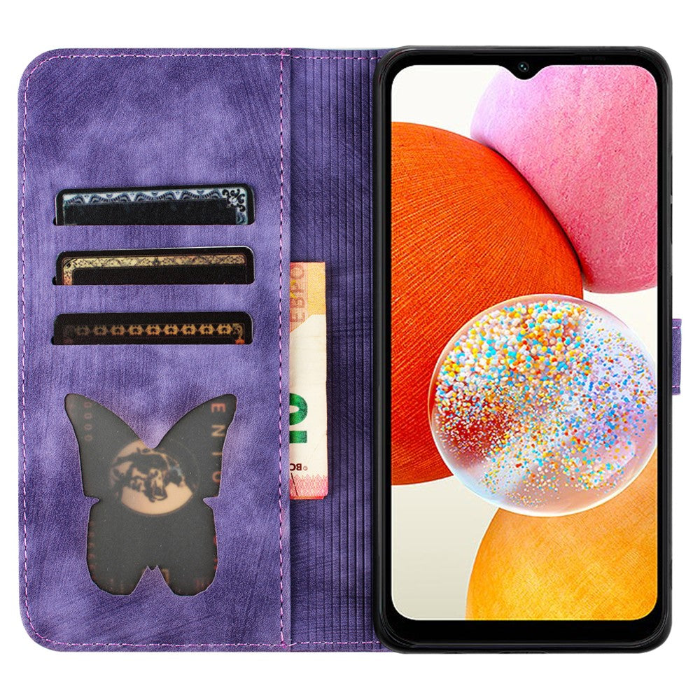 Til Samsung Galaxy A15 5G Cover Sommerfugl Kat Præget PU-læder Telefoncover
