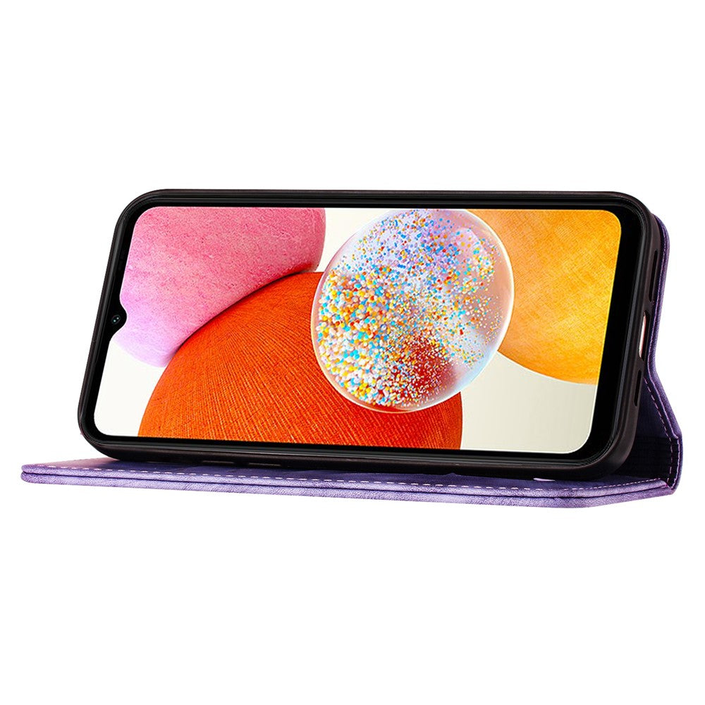 Til Samsung Galaxy A15 5G Cover Sommerfugl Kat Præget PU-læder Telefoncover