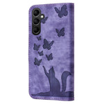Til Samsung Galaxy A15 5G Cover Sommerfugl Kat Præget PU-læder Telefoncover