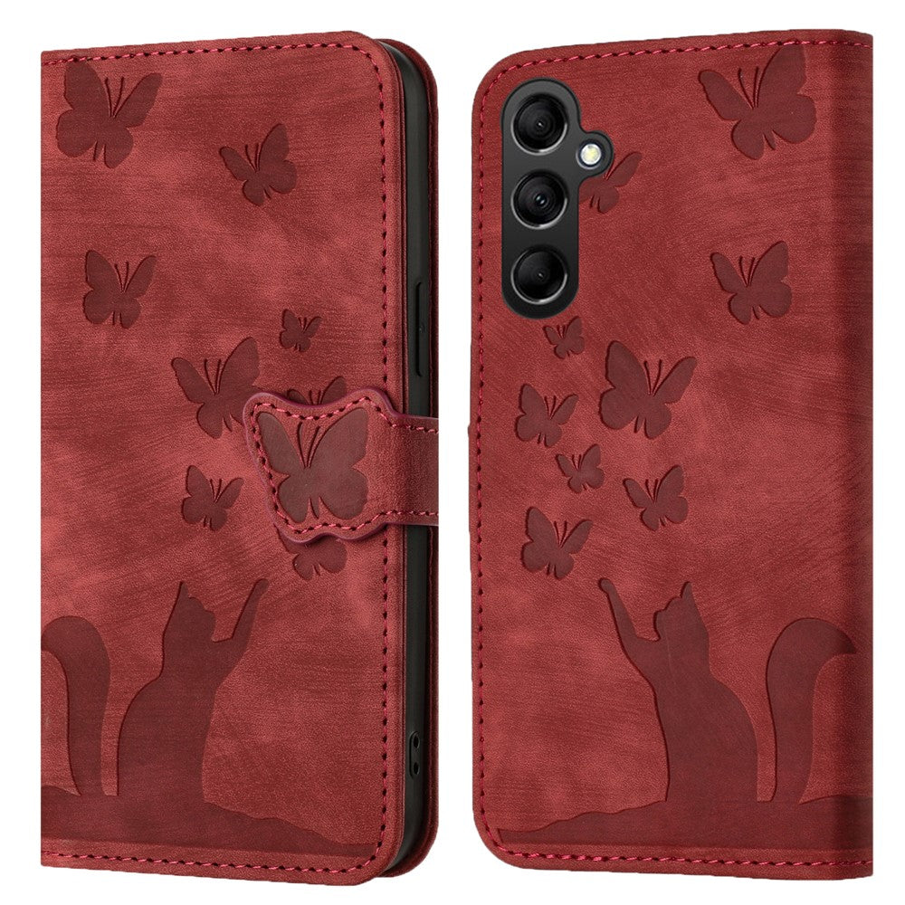 Til Samsung Galaxy A15 5G Cover Sommerfugl Kat Præget PU-læder Telefoncover