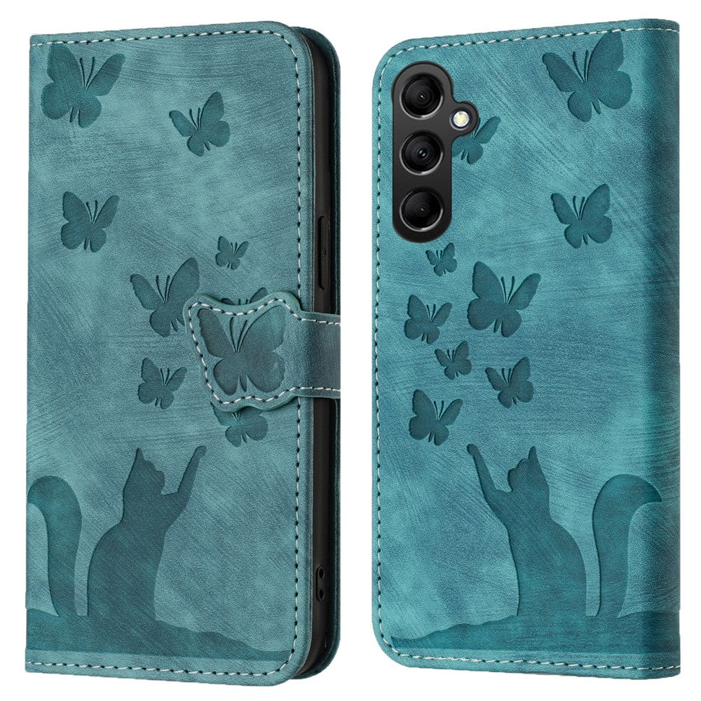 Til Samsung Galaxy A15 5G Cover Sommerfugl Kat Præget PU-læder Telefoncover
