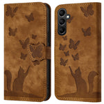 Til Samsung Galaxy A15 5G Cover Sommerfugl Kat Præget PU-læder Telefoncover