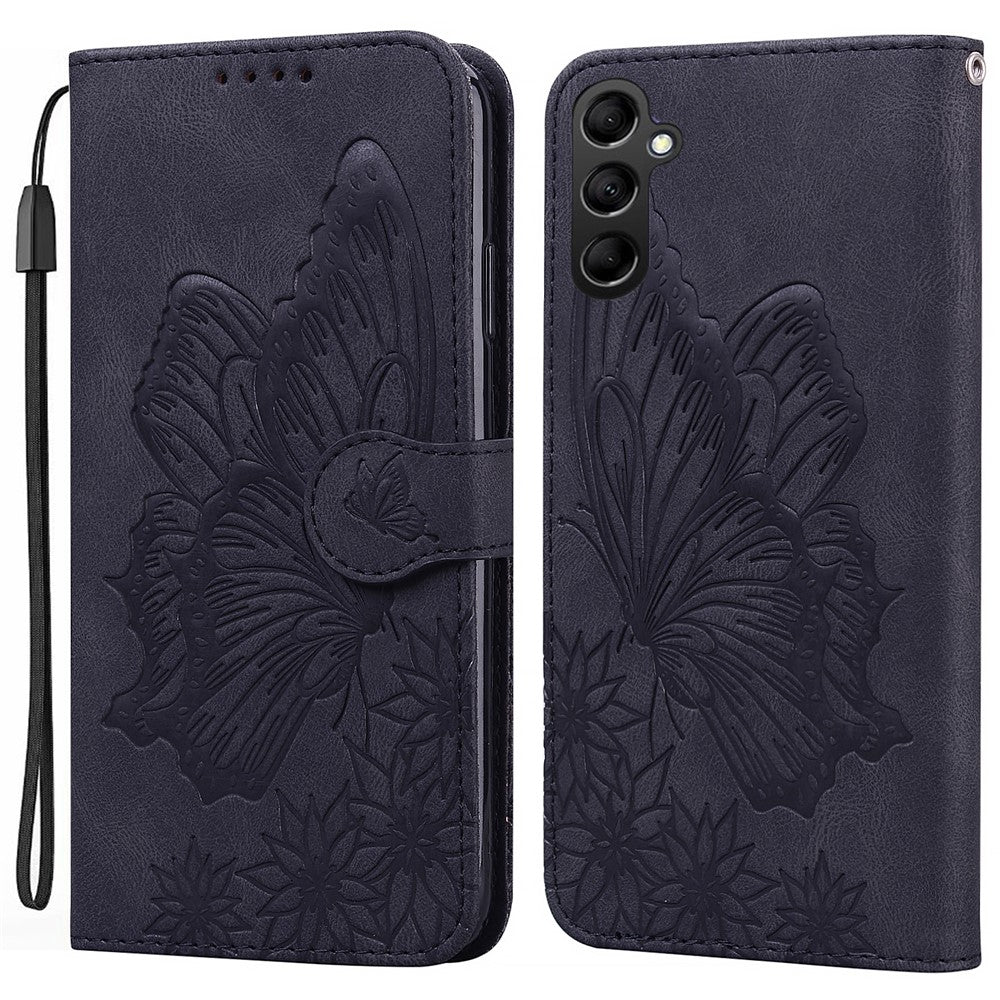 For Samsung Galaxy A15 5G Case Big Butterfly Imprinted PU Leather Phone Cover with Wrist Strap