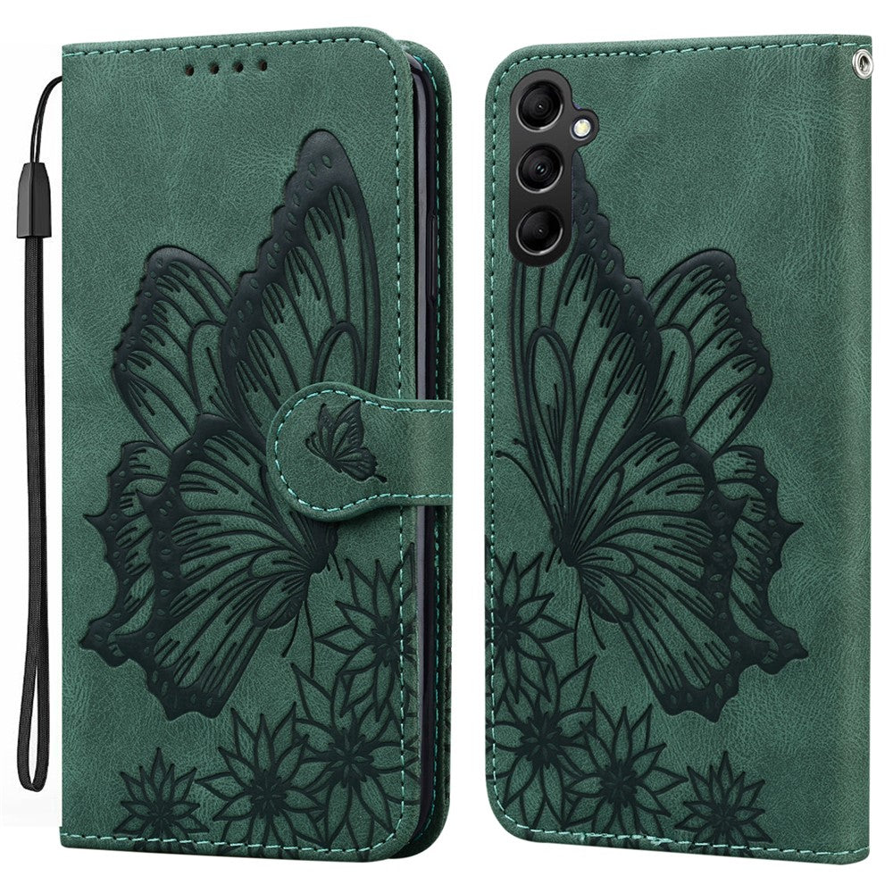 For Samsung Galaxy A15 5G Case Big Butterfly Imprinted PU Leather Phone Cover with Wrist Strap