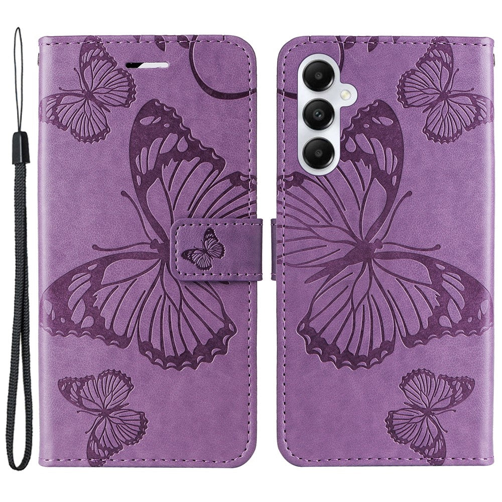 Samsung Galaxy A05s 4G Plånboksfodral Läderfodral med Blommigt Fjärilstryck och Stativ