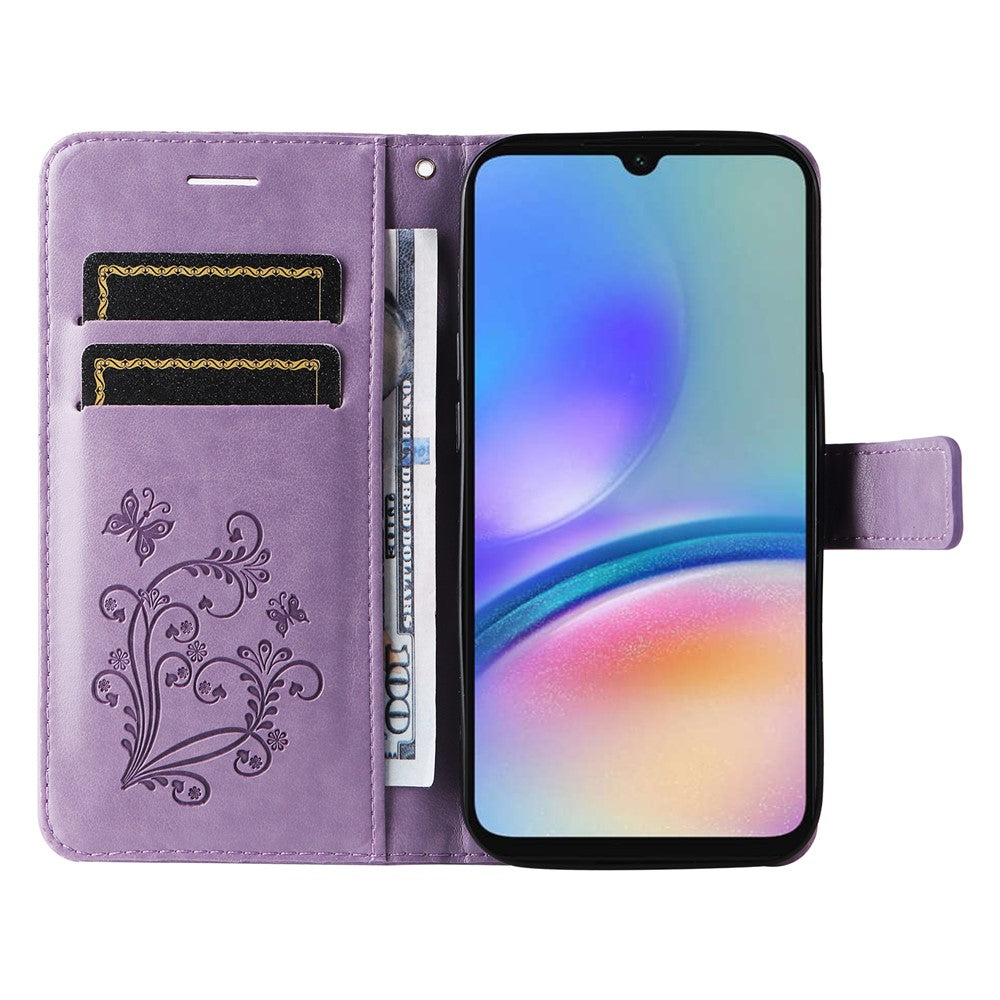 Samsung Galaxy A05s 4G Plånboksfodral Läderfodral med Blommigt Fjärilstryck och Stativ