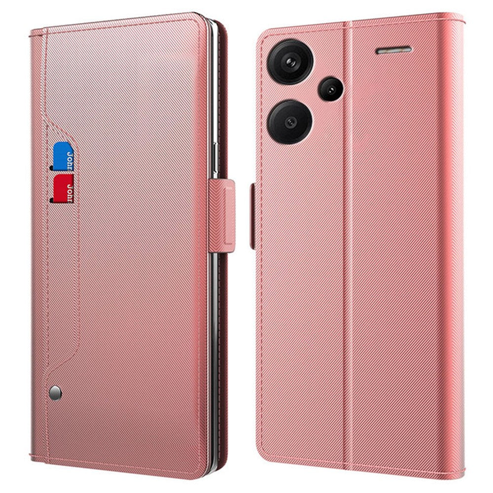 For Xiaomi Redmi Note 13 Pro+ 5G Mirror Design Stand Case PU Leather Phone Cover with Card Slot
