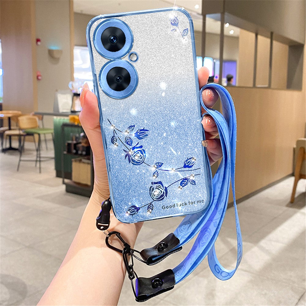 KADEM För OnePlus Nord CE3 5G / Oppo K11 5G Skal Blommigt Glitter TPU mobilskal med Rem