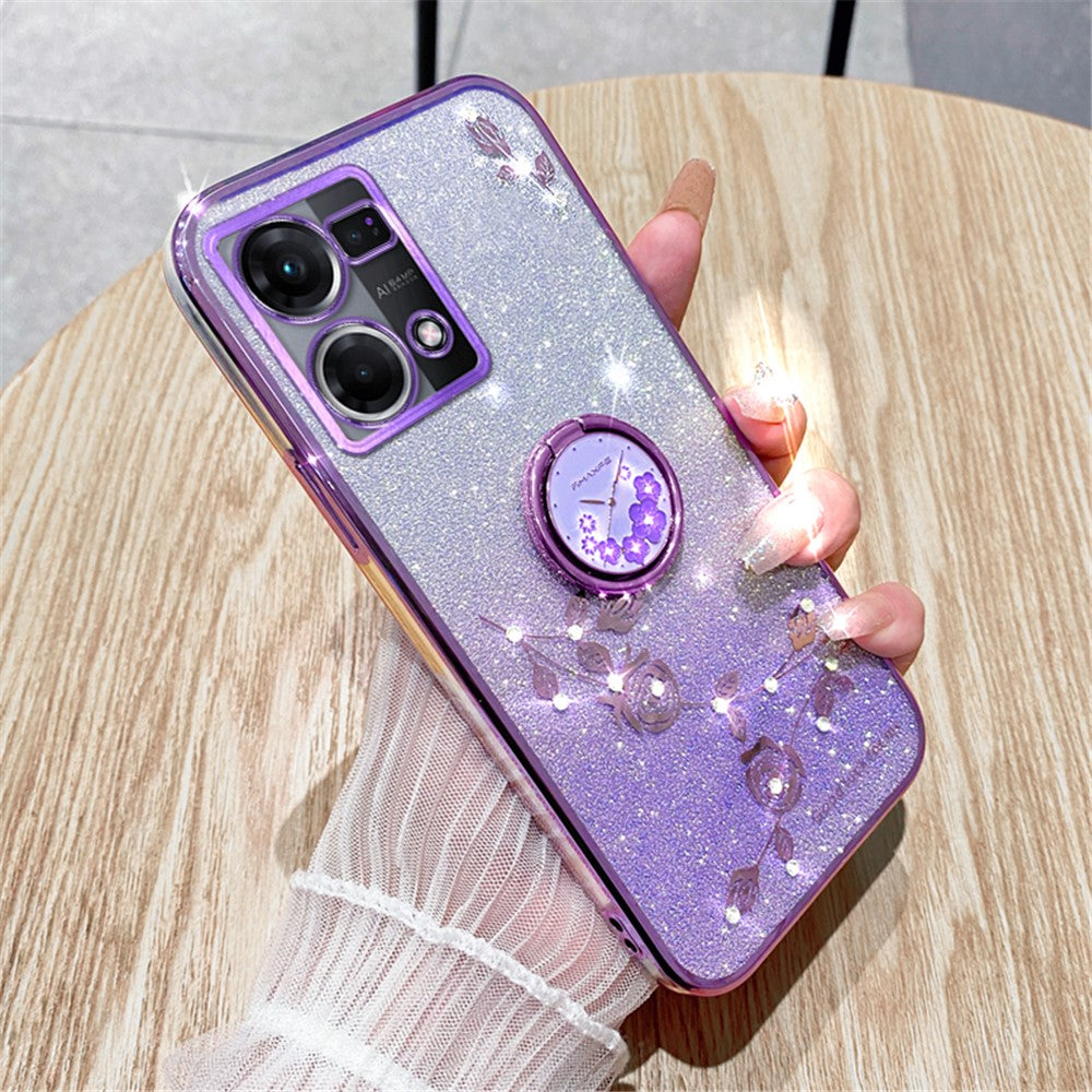 KADEM För Oppo Reno7 4G / F21 Pro 4G / F21s Pro 4G / Reno8 4G Fodral Kickstand TPU Glitter mobilskydd