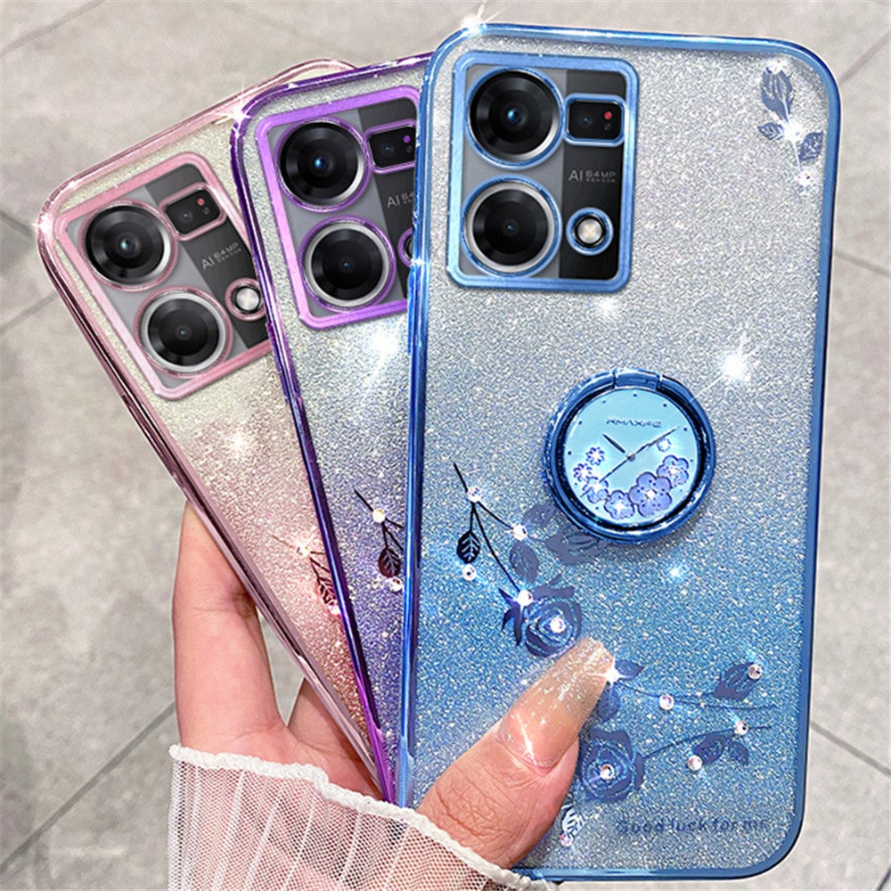 KADEM För Oppo Reno7 4G / F21 Pro 4G / F21s Pro 4G / Reno8 4G Fodral Kickstand TPU Glitter mobilskydd