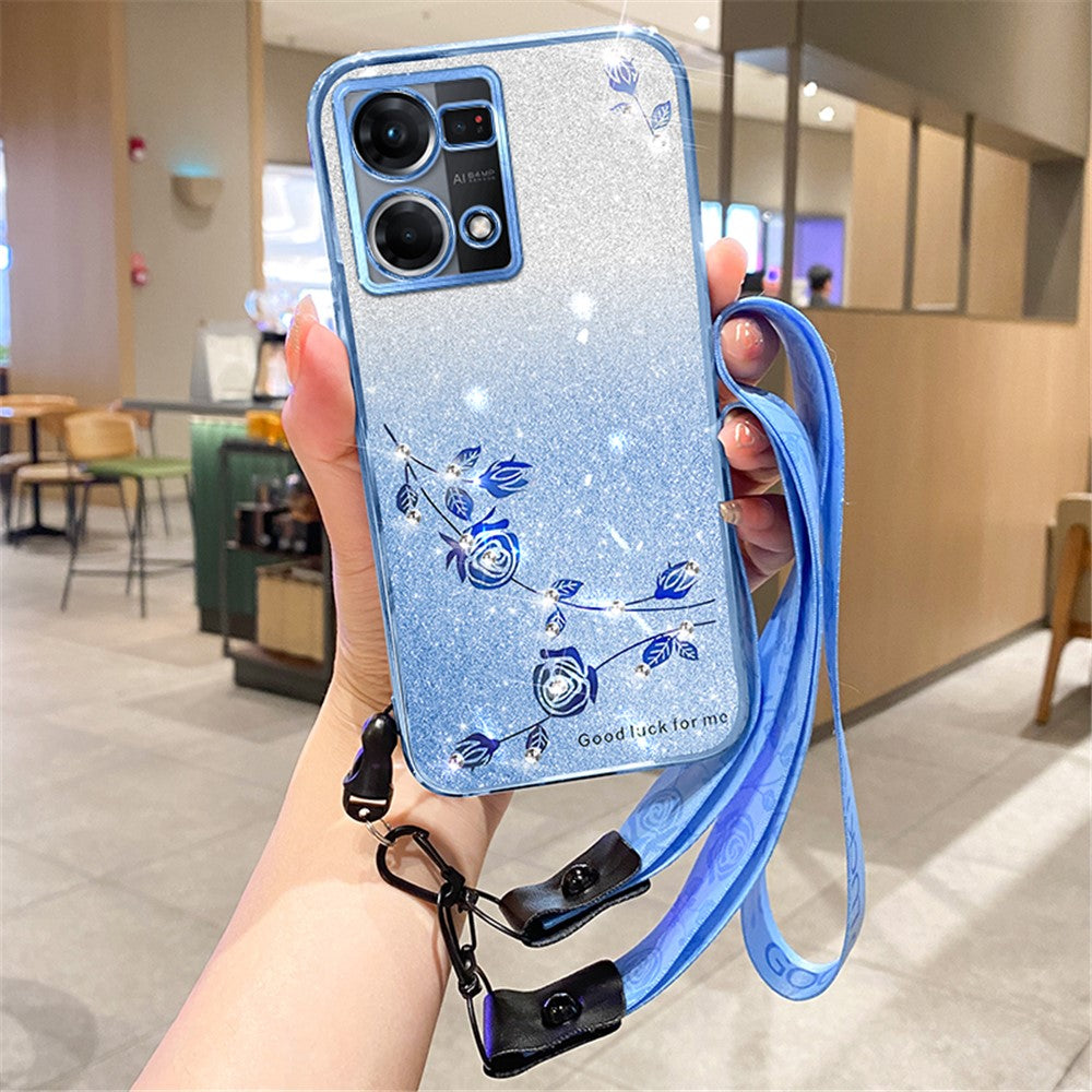 KADEM För Oppo Reno7 4G / Reno8 4G / F21 Pro 4G / F21s Pro 4G Skal TPU Glitter mobilskal med Rem
