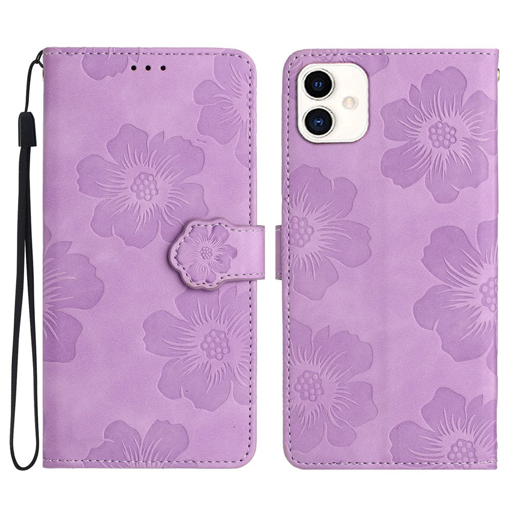 For Samsung Galaxy A05 4G etui med præget blomstermønster i PU-læder, tegnebogstelefoncover