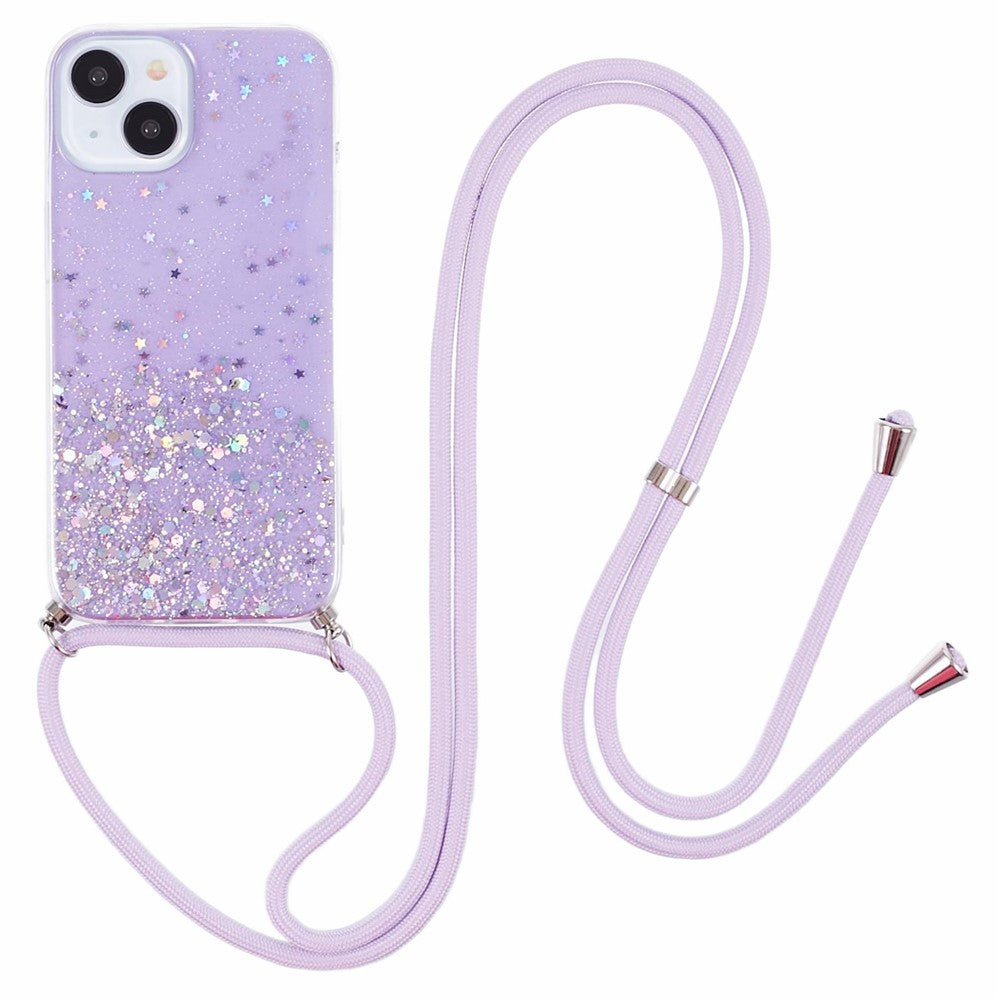 AW-serie til iPhone 15 cover, glitrende epoxy TPU-telefoncover med snor