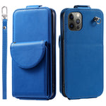 For iPhone 12 / 12 Pro PU Leather + TPU Phone Case Vertical Card Holder Phone Cover with 2 Straps
