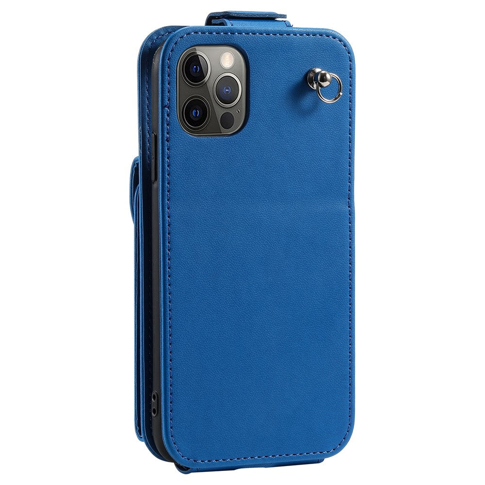 For iPhone 12 / 12 Pro PU Leather + TPU Phone Case Vertical Card Holder Phone Cover with 2 Straps