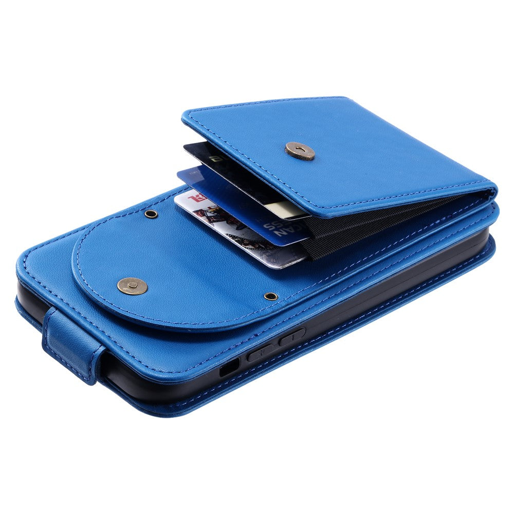 For iPhone 12 / 12 Pro PU Leather + TPU Phone Case Vertical Card Holder Phone Cover with 2 Straps