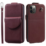 For iPhone 12 / 12 Pro PU Leather + TPU Phone Case Vertical Card Holder Phone Cover with 2 Straps