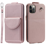 For iPhone 12 / 12 Pro PU Leather + TPU Phone Case Vertical Card Holder Phone Cover with 2 Straps