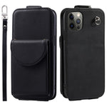For iPhone 12 / 12 Pro PU Leather + TPU Phone Case Vertical Card Holder Phone Cover with 2 Straps
