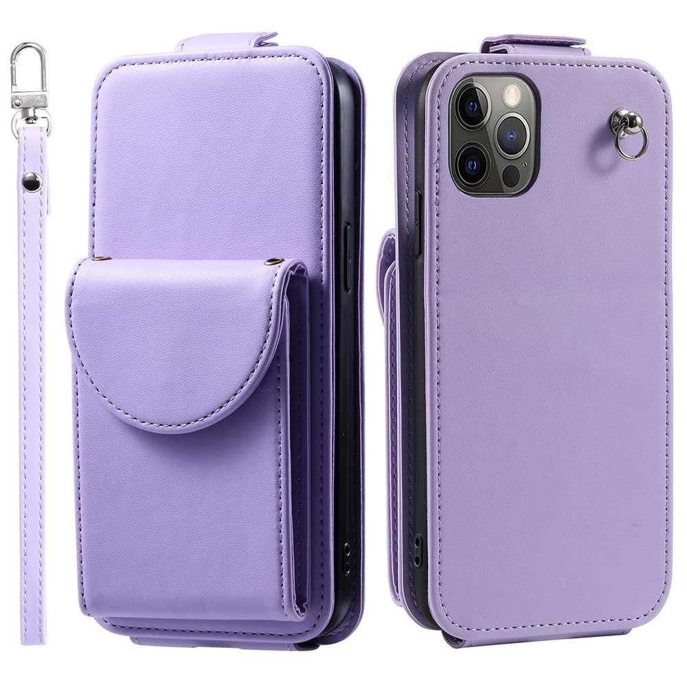 For iPhone 12 / 12 Pro PU Leather + TPU Phone Case Vertical Card Holder Phone Cover with 2 Straps