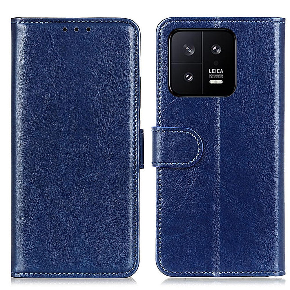 For Xiaomi 14 Case Crazy Horse Texture Phone Cover Magnetic Clasp PU Leather Wallet Shell