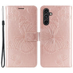 Til Samsung Galaxy A15 5G Pung Etui Blomster Sommerfugl Præget Læder Telefon Cover Stativ