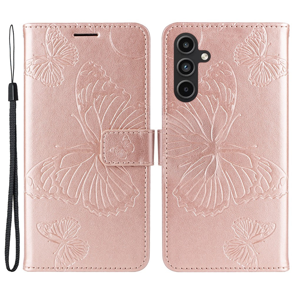 Til Samsung Galaxy A15 5G Pung Etui Blomster Sommerfugl Præget Læder Telefon Cover Stativ