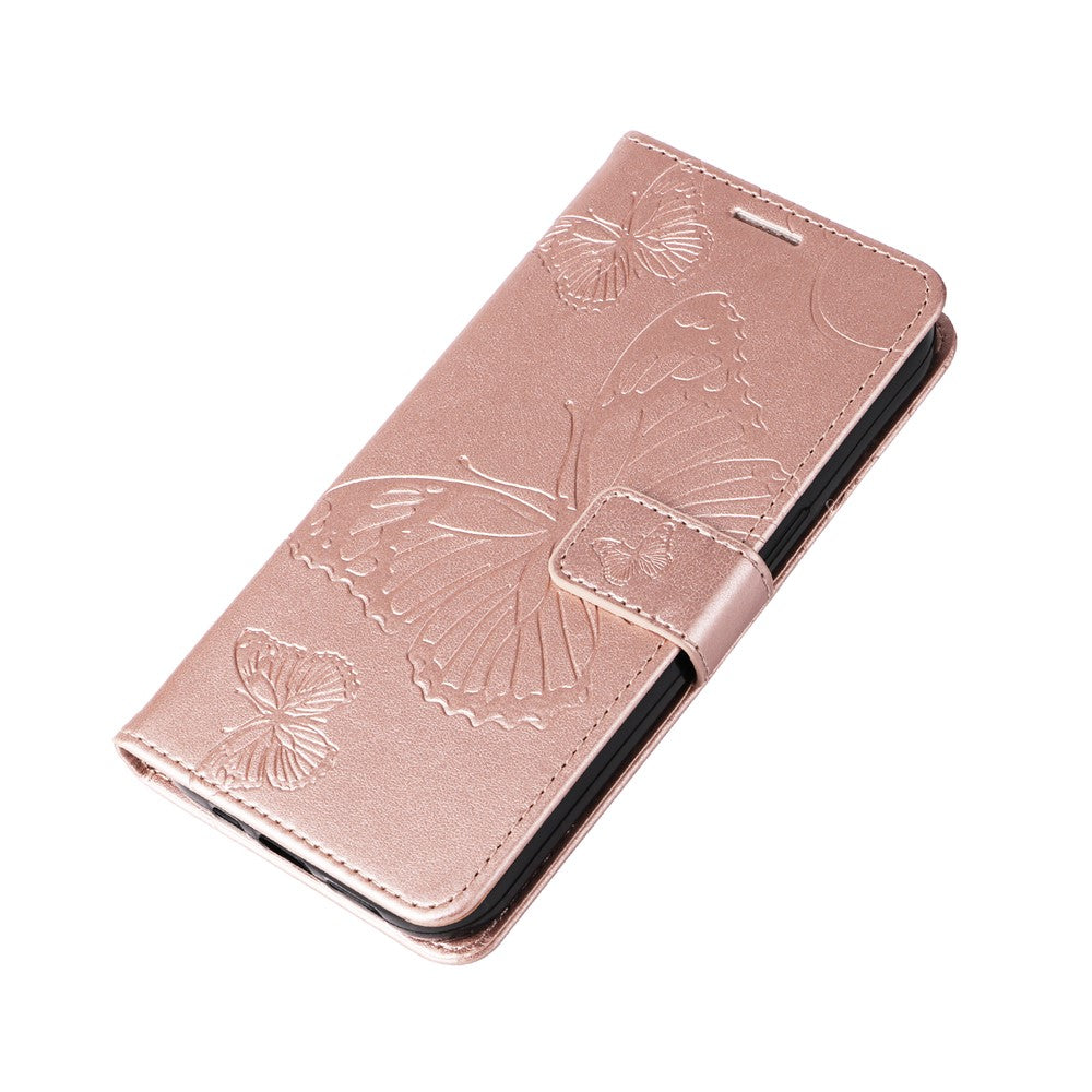 Til Samsung Galaxy A15 5G Pung Etui Blomster Sommerfugl Præget Læder Telefon Cover Stativ