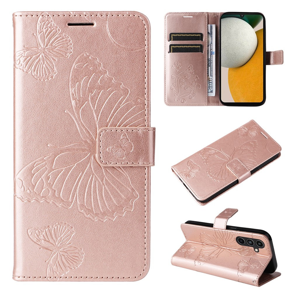 Til Samsung Galaxy A15 5G Pung Etui Blomster Sommerfugl Præget Læder Telefon Cover Stativ