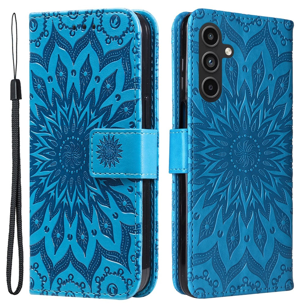 Til Samsung Galaxy A15 5G Telefoncover, Solsikke Præget Læderpung Standcover med Rem