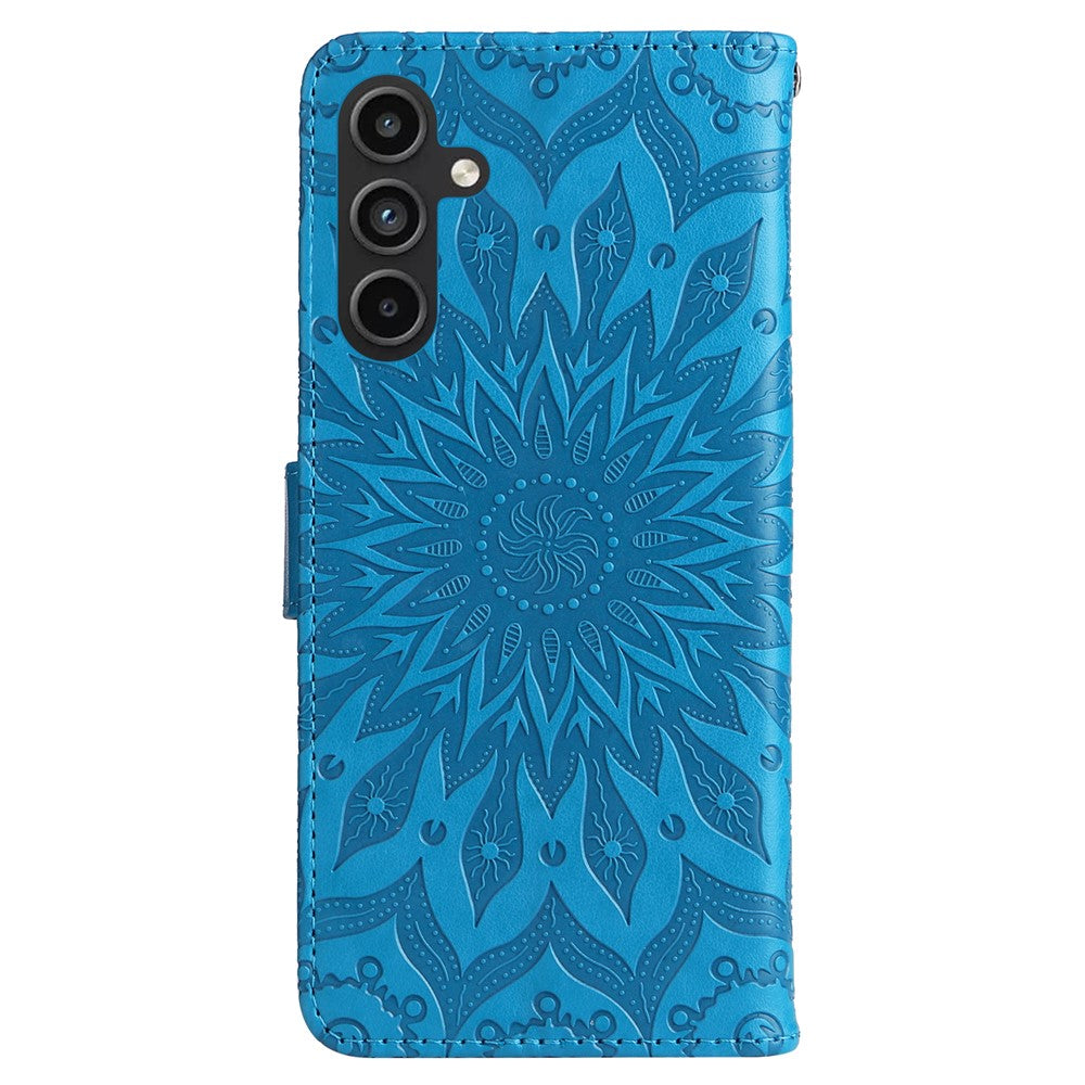 Til Samsung Galaxy A15 5G Telefoncover, Solsikke Præget Læderpung Standcover med Rem