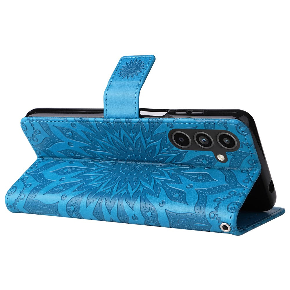 Til Samsung Galaxy A15 5G Telefoncover, Solsikke Præget Læderpung Standcover med Rem