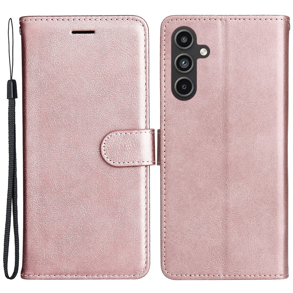 For Samsung Galaxy A15 5G Case Solid Color Leather Mobile Cover Wallet Stand with Strap