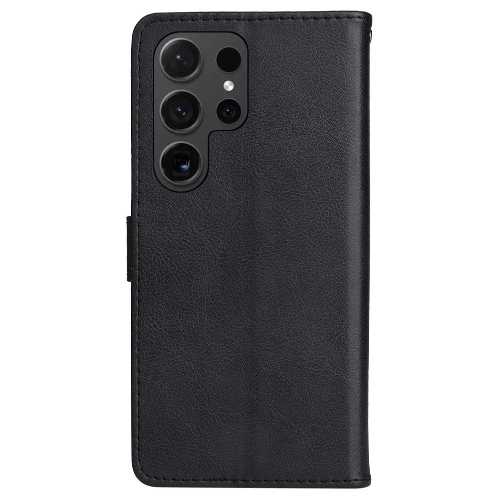 For Samsung Galaxy S24 Ultra Case Solid Color Leather Mobile Cover Wallet Stand with Strap